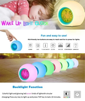 LED Laikrodis-Žadintuvas 7 Spalvų šviesų Naktį Žėrintis Laikrodžiai Termometras, Šviesos, Skaitmeninis Laikrodis Vaikams Lentelė Darbalaukio Despertador
