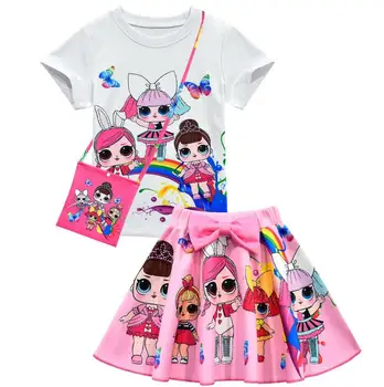 LOL Staigmena Mergaitės Prekės Princesė Dress Animacinių filmų Top+ A-Line Suknelė Mergaitėms Suknelės Mielas Vaikai LOL Vaikų Drabužių 2vnt