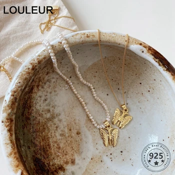 Louleur Originali 925 Sterlingas Sidabro Drugelis Perlų Vėrinį Aukštos Kokybės Elegantiškas Aukso Karoliai Moterų Mados Fine Jewelry