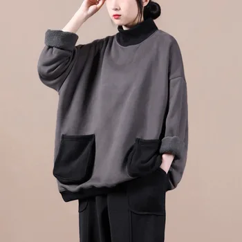 Max LuLu Naujų Korėjos Dizaineris Stiliaus Žiemos Moterų, Kailių Šilta Pilka Hoodies Ponios Gotikos Laisvalaikio Megztiniai Fitneso Negabaritinių Drabužiai