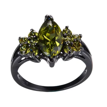 Mielas Moterų Alyvuogių Žalia Akmens Žiedas Derliaus 14KT Juodojo Aukso Vestuviniai Žiedai Moterims Žada Meilės Vestuvinis Žiedas