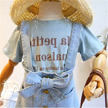 Mihkalev vaikams drabužių mergina vasaros nustatyti 2020 m. mergytę, komplektai, trumpomis rankovėmis marškinėlius+džinsinio audinio suknelė 2vnt vaikų drabužių tracksuit