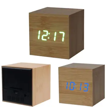 Mini medienos žadintuvas led ekranas darbalaukio skaitmeninis laikrodis, Elektroninis laikrodis žadintuvas kūrybos mielas mažas medienos rūšių 011 3