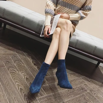 Mėlyna korėjos stiliaus naujas suede pažymėjo tne batai mergina super aukštakulnį slydimui dėl moterų batai žiemą 