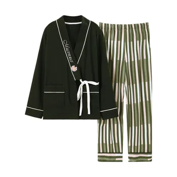 Nauja Stiliaus Ilgomis Rankovėmis Ponios Medvilnės Pižama Pavasarį Rudenį-Dviejų Dalių Kostiumėlį Mielas Japonų Kimono Pyjama Sleepwear Namų Paslauga