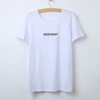 Naujas ABCDEFUCKOFF T-Shirt Juokinga Laiškai Spausdinami T Marškinėliai Moterims Vasaros Mados Trumpas Rankovės Hipster Tumblr Marškinėlius Grafinis Marškinėliai