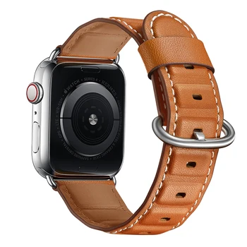 Naujausias natūralios Odos Bambuko Stilius Žiūrėti Juosta, Diržu, Apple Watch Serijos 4 3 2 1 iWatch Watchbands Riešo Dirželiai 38-40-42-44mm