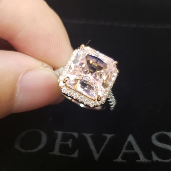 OEVAS 925 Sterlingas Sidabro Putojantis 10*11mm Rožinė Didelis Anglies Diamond Vestuvių Žiedai Moterys Šalis Fine Jewelry Didmeninės