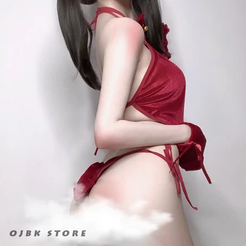 OJBK Anime Cosplay Kostiumai, Suaugusiųjų Sekso Bikini Moterims porno kraujavimas iš Katytė Roleplay Žavinga Bakas Ir Diržas Rožinė ir Raudona Kawaii apranga