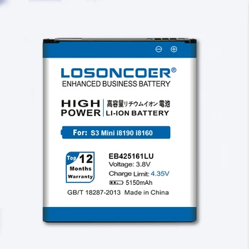 Originalus LOSONCOER 5150mAh EB425161LU Samsung Galaxy S3 Mini S3 Mini I8190 I699 I8160 S7562 S7580 S7568 Telefono Baterija