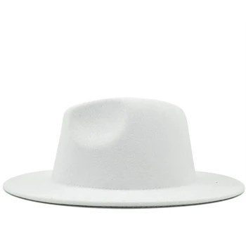 Paprastas Išorinis balta Vidinis juodos Vilnos Veltinio Džiazo Fedora Skrybėlės su Plonu Diržo Sagtis Vyrai Moterys Masto Kraštų Panama Trilby Bžūp 56-58-60CM