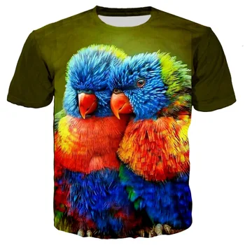 Papūga Piešimo Marškinėliai Vyrams Gėlių Marškinėlius Hip-Hop Tee gyvūnų brid 3d Print T-shirt Cool Vyrų, moterų Drabužiai Atsitiktinis Viršūnes plius 7XL