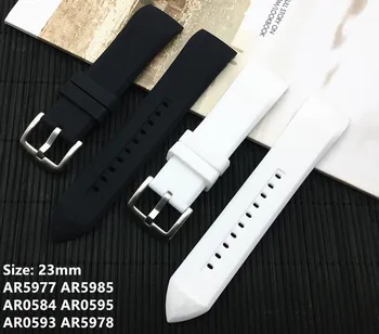 Prabangos prekės ženklo 23 mm išlenktas silikono guma watchband diržas Armani laikrodžio juosta, diržu, AR5978AR5977AR5985AR0584AR059593 logotipas