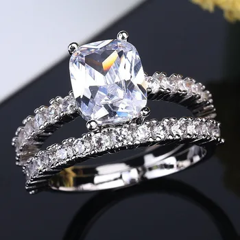 Prabangus Baltas AAA Cirkonis Žiedas Mados Balto Aukso Užpildytas Papuošalai Geometrinis Akmens Žiedai Moterims Derliaus Vestuvinis Žiedas
