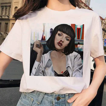 Pulp Fiction Estetinės Mia 90s Ulzzang Harajuku Filmą T-shirt streetwear Moterų Marškinėlius Marškinėliai Femme Viršuje Tee Moterų Marškiniai juokinga