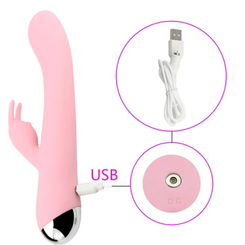 Rabbit Vibratorius USB Įkrovimo G Spot Dildo Vibratorius Moterims Dviguba Vibracija Silikoninis Vandeniui Klitorio Massager Sekso Žaislų parduotuvė