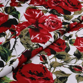Raudona rožė gėlių spausdinti medvilnės audinio, moterims, vaikams apsirengti 