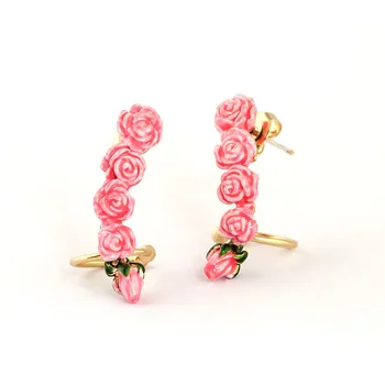 Rose Garden Serijos Rožinės spalvos Rožių Pumpurų Auskarai Moterų 14K Aukso, 925 Sidabras Adata Europos ir Amerikos Stiliaus Auskarai