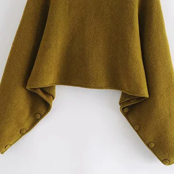 Rudenį ir žiemą moterų atsitiktinis megztinis vientisų spalvų aukšto kaklo, ilgomis rankovėmis mygtuką apdailos trumpas megztinis
