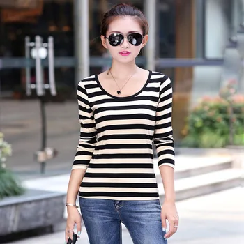 Rudenį, Pavasarį, o-kaklo, ilgomis rankovėmis t-shirt Didelio Dydžio moteriški XXXXL Stripe t shirt S-6XL 5526