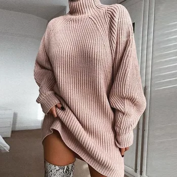 Rudenį, Žiemą, Aukštos Apykaklės Moterims Megztiniai ilgomis Rankovėmis Atsitiktinis Megztinis Megztas Džemperis Megztinis (puloveris) moterų negabaritinių megztinis