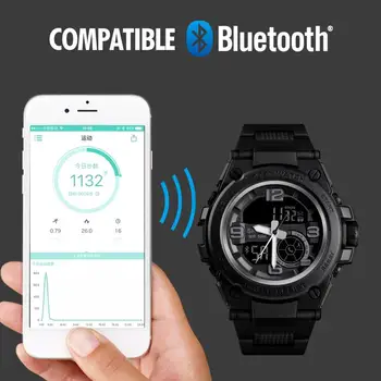SKMEI Smart Sporto Žiūrėti Vyrų Bluetooth Daugiafunkcį Skaitmeninį Laikrodžiai, atsparus Vandeniui 5Bar Vyrų Smart Dvigubas Ekranas Žiūrėti reloj 1517