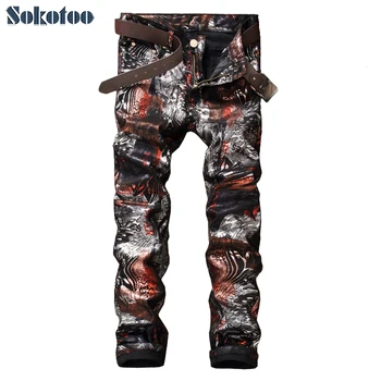 Sokotoo Vyrų mados slim 3D spausdinimo shinny padengtas kelnės Atsitiktinis dažytos ilgos kelnės