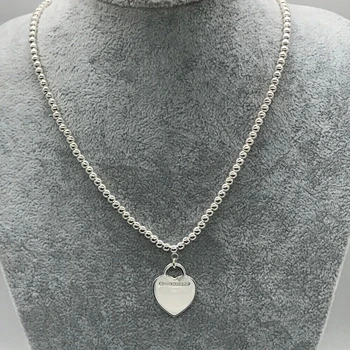 Sterlingas sidabro žavesio originalus širdies formos karoliai, klasikinis logotipą, elegantiškas ir kilnus papuošalai dovana moterims