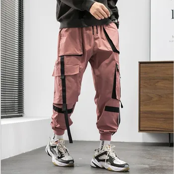 Streetwear Vyrų Sweatpants Mados Krovinių Kelnės Vyrams Elastinga Juosmens Kelnės Hip Hip Haremas Pants Mens Multi Pocket Darbo Kelnės 2020 M.