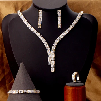 TIRIM Dubajus Prabangių Vestuvių Karoliai Rinkinys Moterims Kubinis Cirkonis Vestuvių Papuošalai Rinkiniai Brides Priedai Wed Jewelri