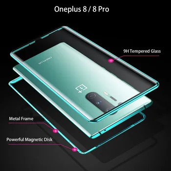 Už Oneplus 8 Pro Magnetic Atveju Oneplus8 Priekiniai+Atgal dvipusis Grūdintas Stiklas Atveju Oneplus 7T 7 Pro 6 6T Metalo Bamperis Atveju