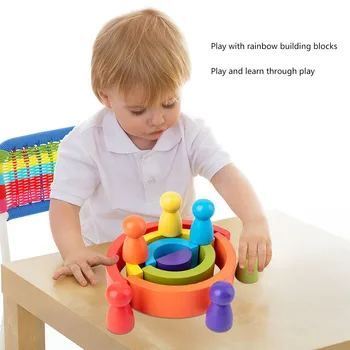 Vaikai Montessori Educationa Medienos Krovimas Vaivorykštė Blokai Žaislai l 