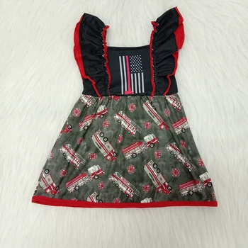 Vasaros vaikų spausdinti raudona linija mergina dress baby girl vasaros suknelė mados boutique kūdikių drabužiai mergina plazdėjimas rankovės pynimas suknelė