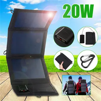 Veidrodėliai Saulės Skydelis 20W 5V USB Dual Saulės Įkroviklis Nešiojami Saulės Baterijos Kroviklis Saulės Elementų Plokštes Telefonams, Tabletės Lauko