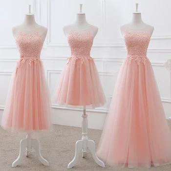 Vestido De Noiva Naujas Blush Pink Bridesmaid Suknelę Ilgai Appliques Nėrinių Vien Kaklo Alyvinė Elegantiškas Vestuvių Prom Šalis Oficialų Suknelė