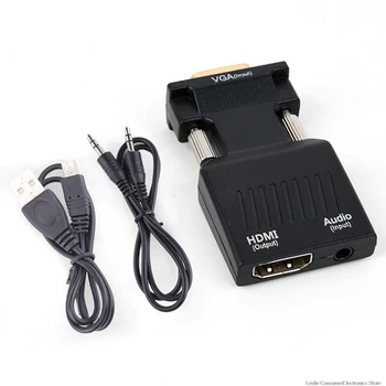 VGA Male HDMI Moterų Keitiklis su Audio Adapteris Kabeliai, 1080P HDTV Monitorius, Projektorius, PC, PS3