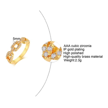 Vnox Prabanga Moterų Žiedas, Aukso Spalvos Aukštos Kokybės Vario Vestuvių Juostoje, Elegantiškas AAA CZ Akmenys Begalybės Link Grandinės Formos Žiedas