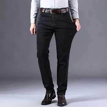 Vyriški juodi džinsai klasikinis siuvinėjimo elegantiškas prekės ženklo drabužių rudens jaunimo verslo atsitiktinis patogus medvilnės ruožas fit džinsai