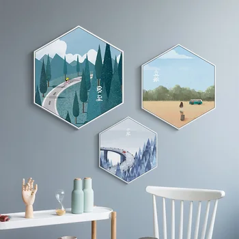 Šiaurės sezonus animuoti kraštovaizdžio šešiakampis, drobė, tapyba plakatai ir spausdinimo be rėmelio sienos menas nuotraukas kambarį miegamasis