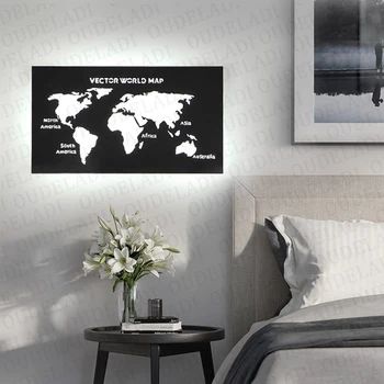 Šiuolaikinių LED Sienos Lempos 18W Black Pasaulio žemėlapyje Akrilo Sienų apšvietimo Uždaras Miegamasis, Gyvenamasis kambarys Studijuoti kambarys Sconce Lempos AC 80-265V