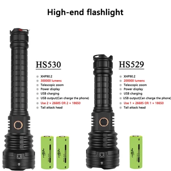 Šviesus XHP90.2 Labiausiai Galingas LED Žibintuvėlis Fakelas XHP90 Taktinis Žibintuvėlis Įkraunamas USB Flash Šviesos 18650 XHP50 LED Žibintų