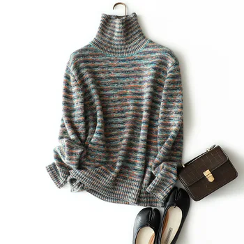 žiemos naujas stilius, stilingas kašmyro megztinis golfo moterų megzti storas šiltas puloveriai) su ilgomis rankovėmis chic minkštas megztinis